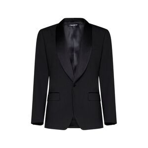 Dolce & Gabbana Men Black Stretch Wool Sicilia Tuxedo Blazer